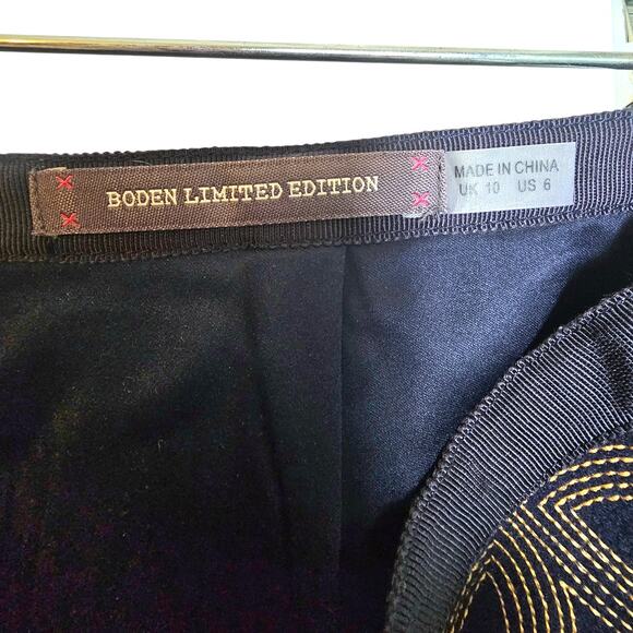 Boden Limited Edition Navy Blue & Gold Wool Cut Out Embroidered Skirt - Picture 6 of 7